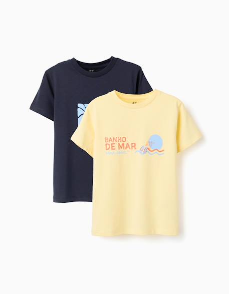 Garçon-Lot de 2 t-shirts en coton avec imprimés plage