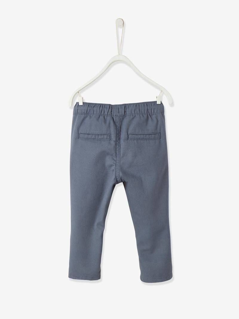 Pantalon bébé garçon en toile à taille élastiquée bleu jean - Vertbaudet