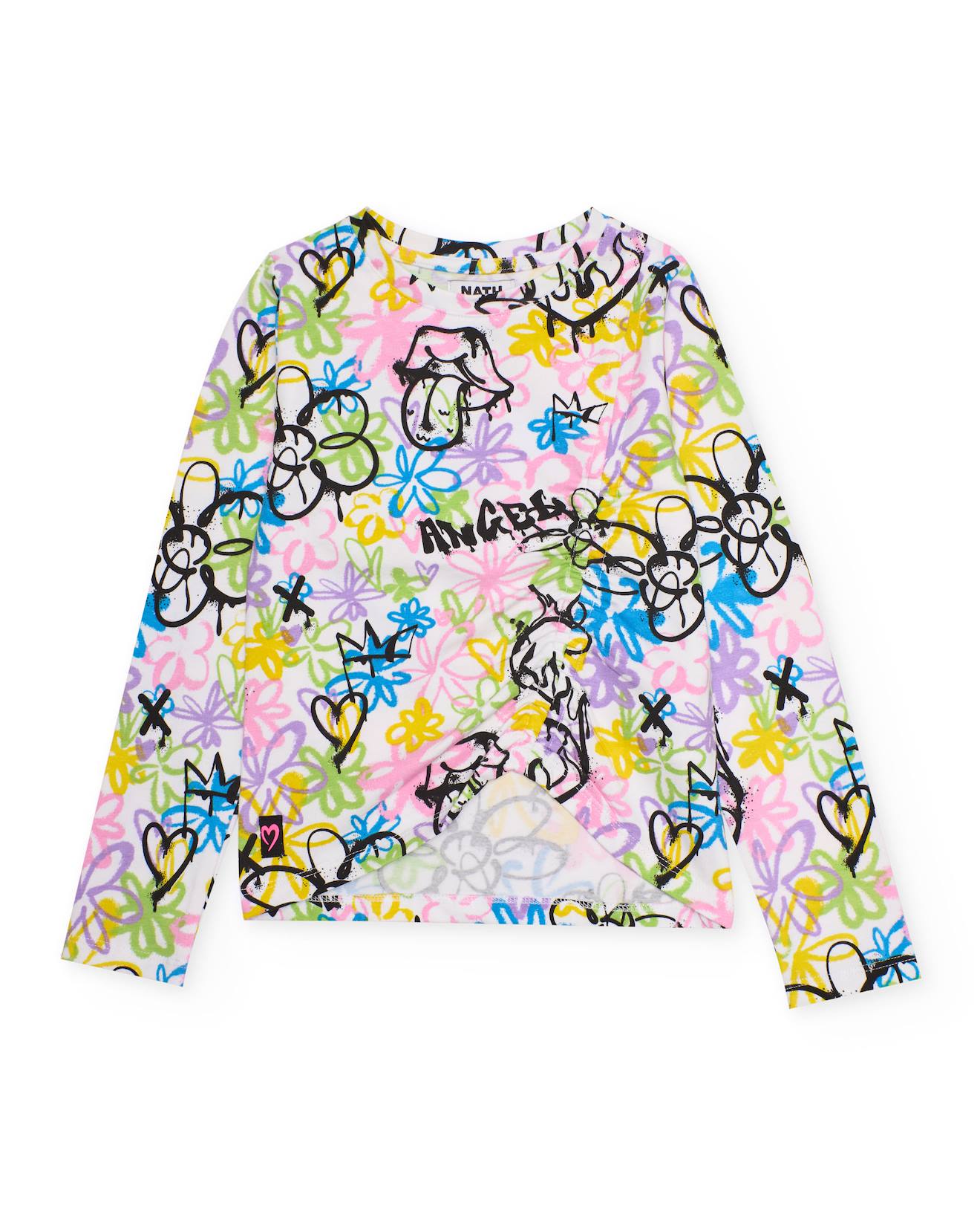 T-shirt Fille En Maille Au Style Graffiti Blanc