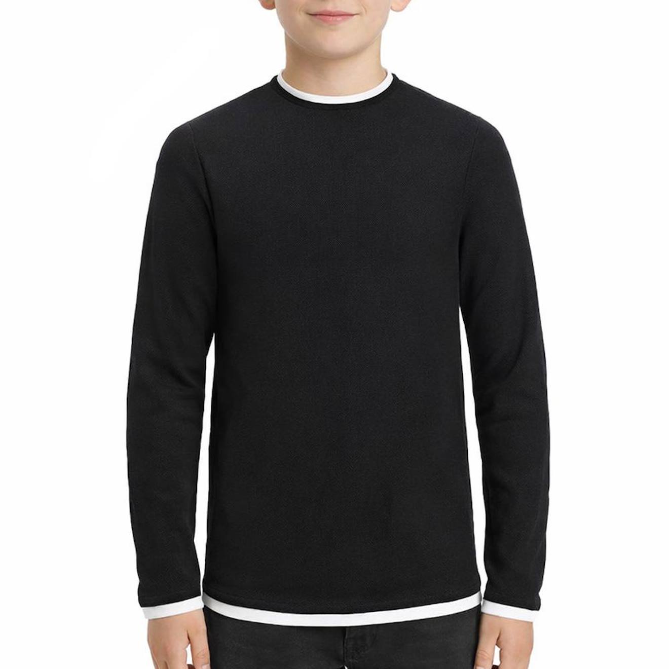 Pull Garçon Manches Longues Twinn Knit Neck Noir Pull Garçon Manches Longues Twinn Knit Neck Noir
