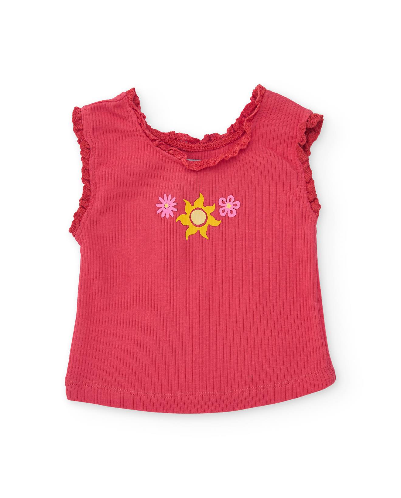 T-shirt Fille En Maille Avec Volants Au Col Rouge 9 €