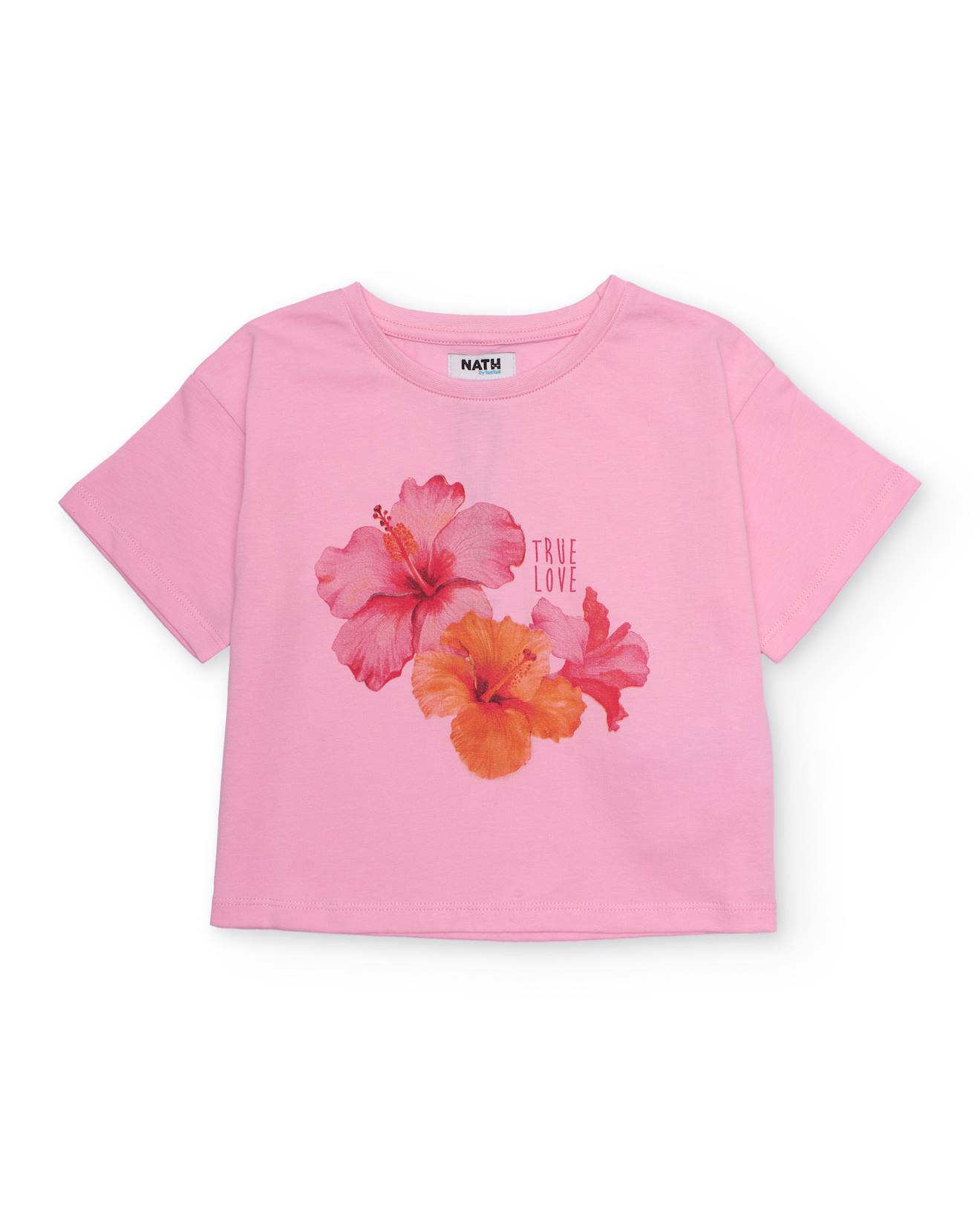 T-shirt Fille En Maille Avec Hibiscus Sur Le Devant Rose 12 €