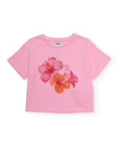 -T-shirt fille en maille avec hibiscus sur le devant