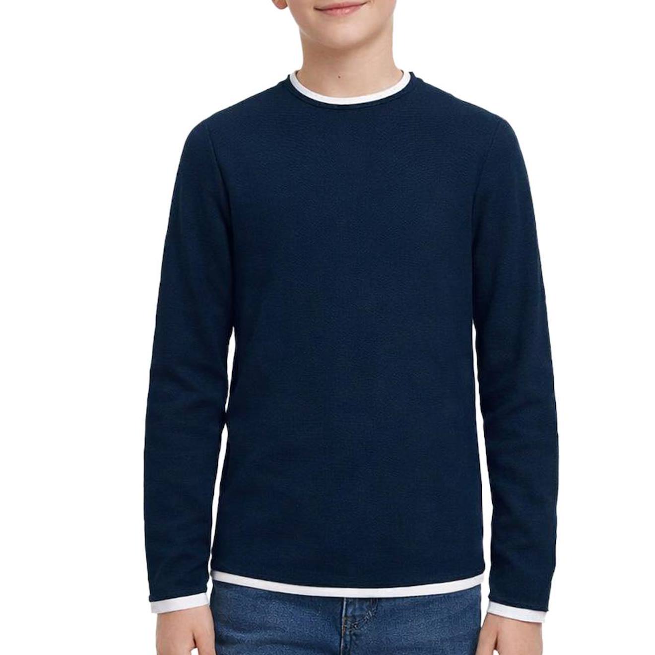 Pull Garçon Manches Longues Twinn Knit Neck Marine