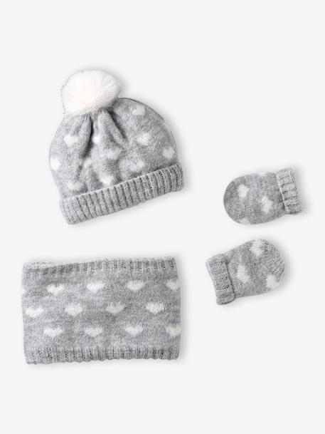 Bébé-Accessoires-Ensemble bébé fille tricot bonnet, snood et moufles 