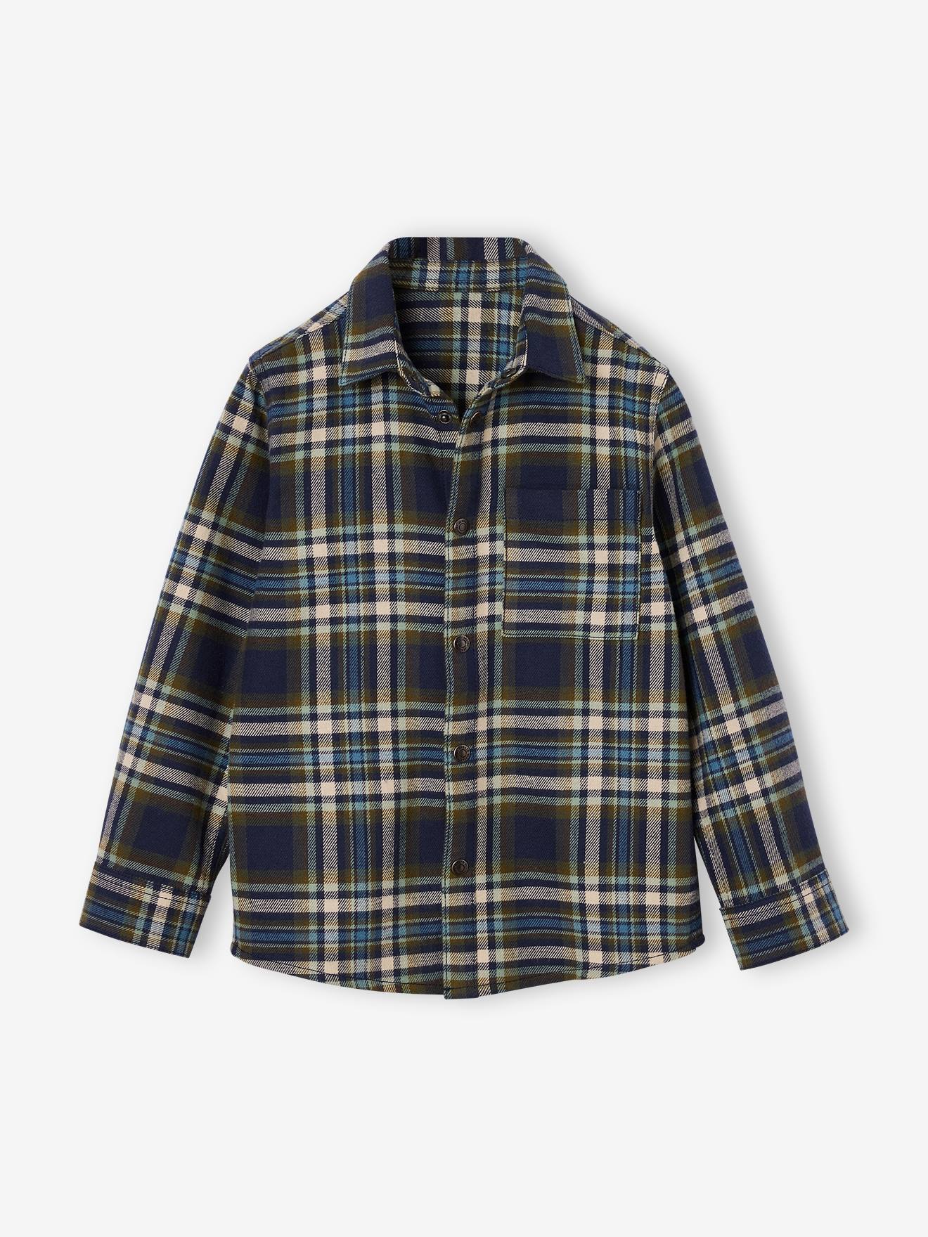 Chemise à carreaux en flanelle garçon vert anglais