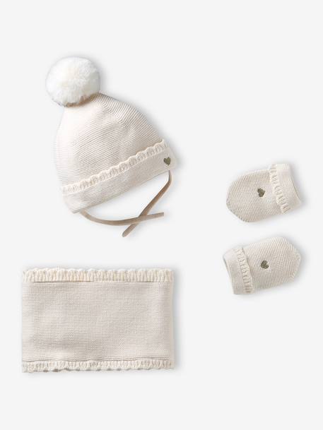 Bébé-Accessoires-Ensemble bébé fille tricot bonnet snood moufles 