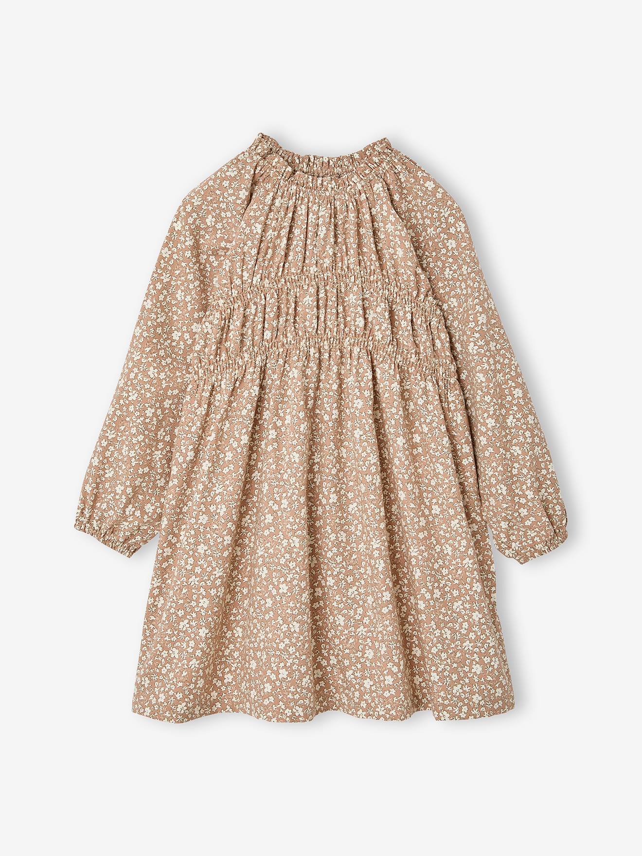 Robe courte fille manches longues cannelle