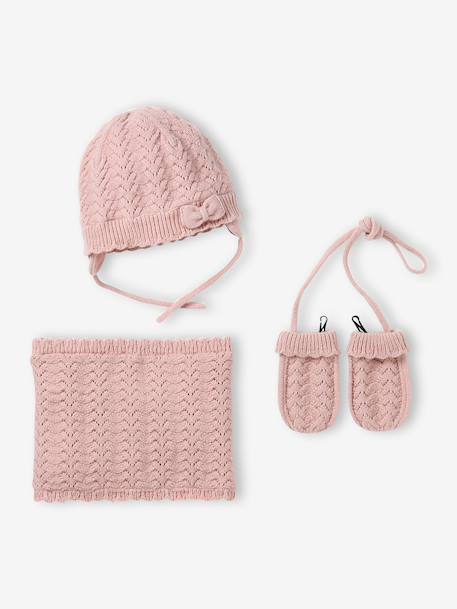 Bébé-Accessoires-Ensemble bébé fille tricot bonnet snood moufles 