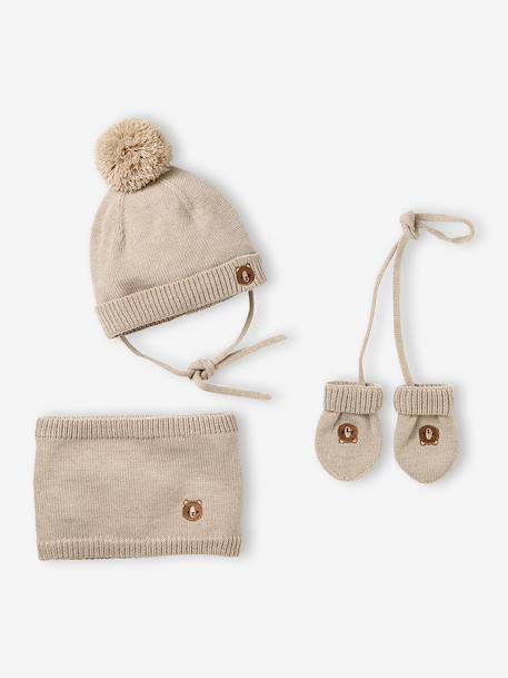 Bébé-Accessoires-Ensemble bébé bonnet, snood et moufles 