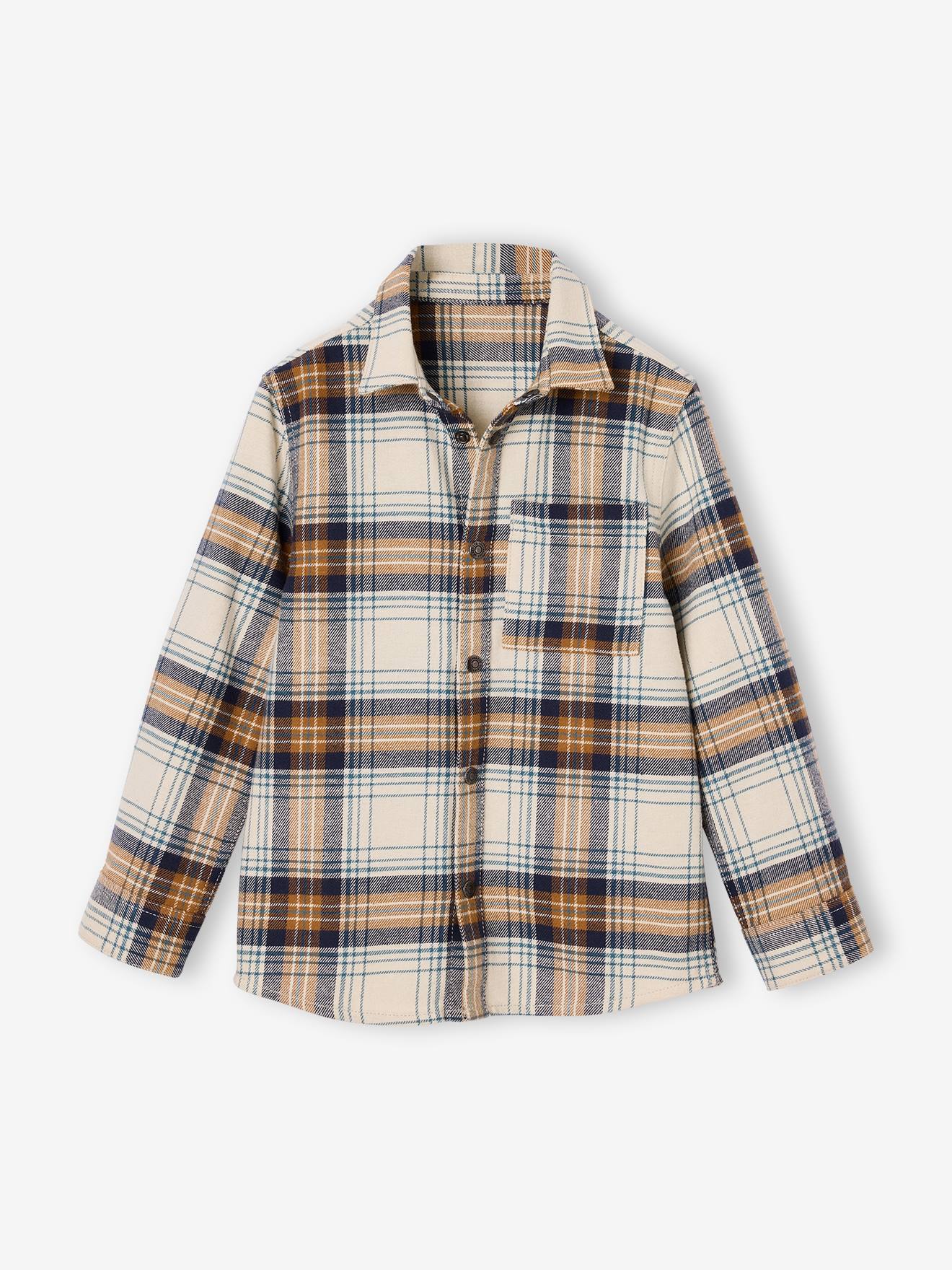 Chemise à carreaux en flanelle garçon camel