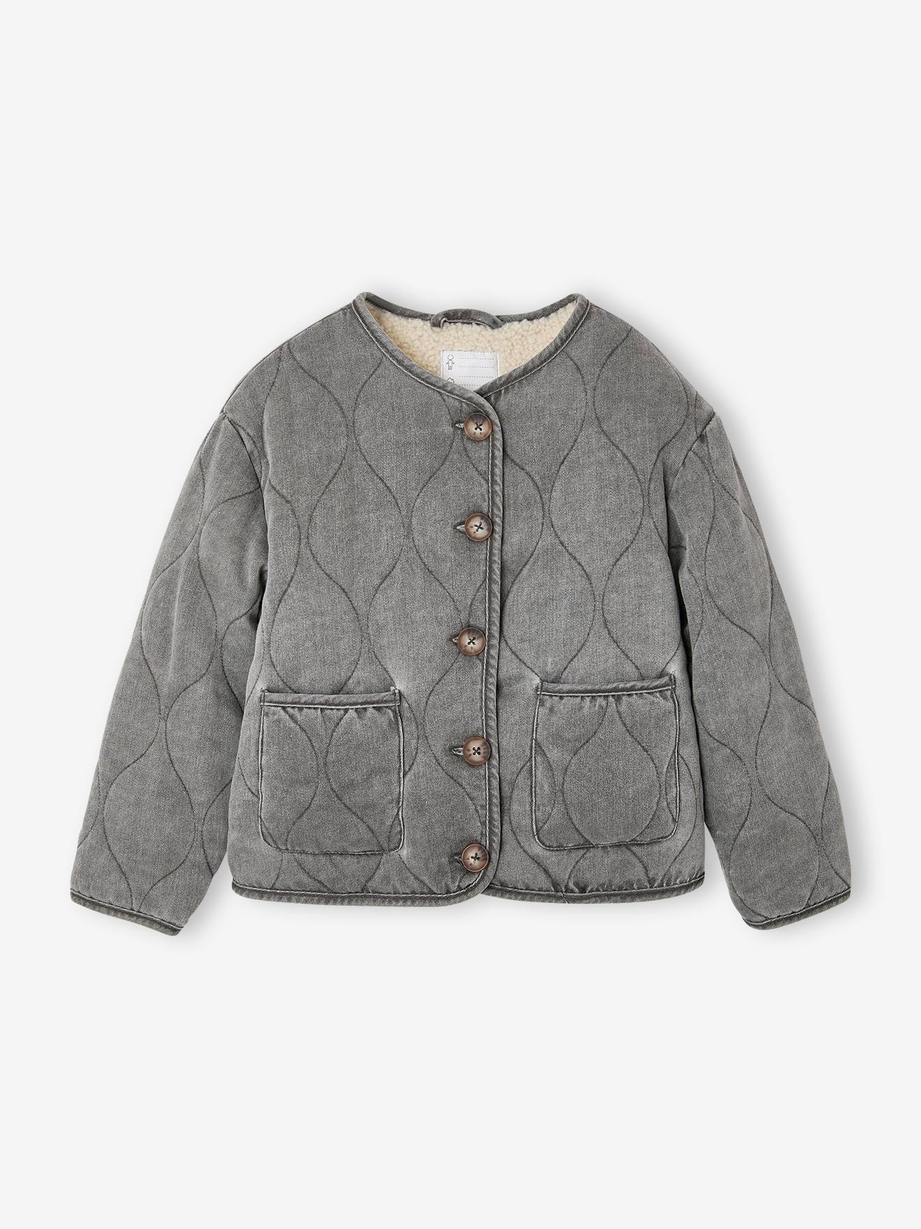 Veste matelassée fille doublée sherpa anthracite