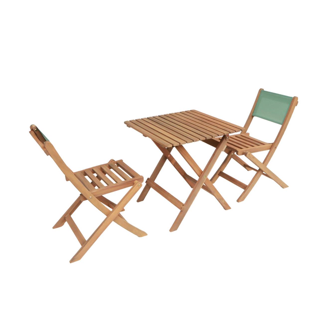 Table De Jardin Bistrot Enfant Bois D'acacia + 2 Assises - Elise Vert De Gris