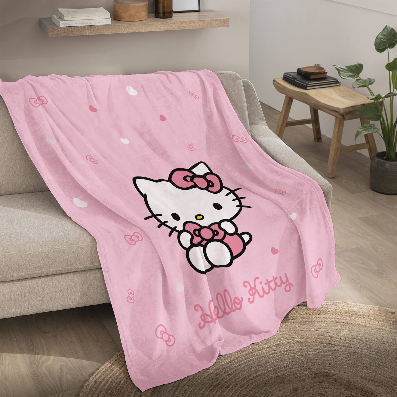 Plaid Polaire Imprimé, Hello Kitty Cute Rose
