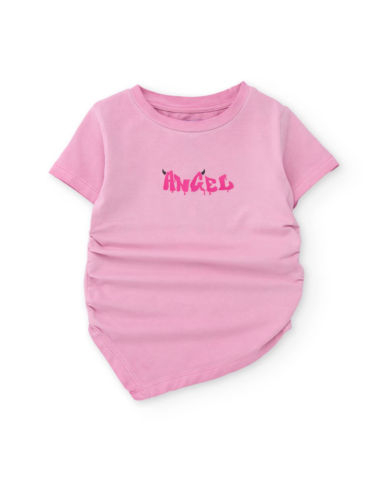 T-shirt Fille En Maille Avec Fronces Latérales Rose