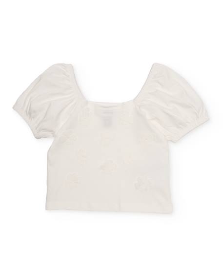 T-shirt fille en maille avec relief floral  - vertbaudet enfant
