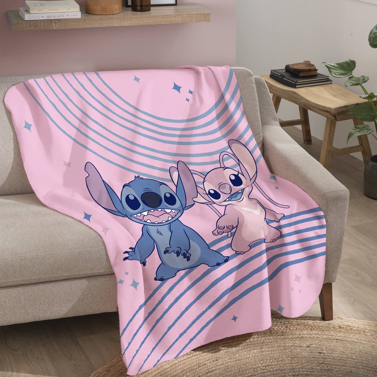 Plaid Polaire Imprimé, Disney Home Stitch Wavy Rose