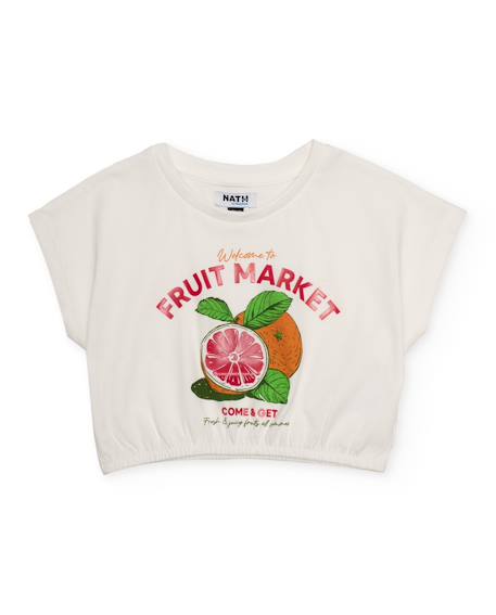 Fille-T-shirt fille en maille avec bas élastiqué