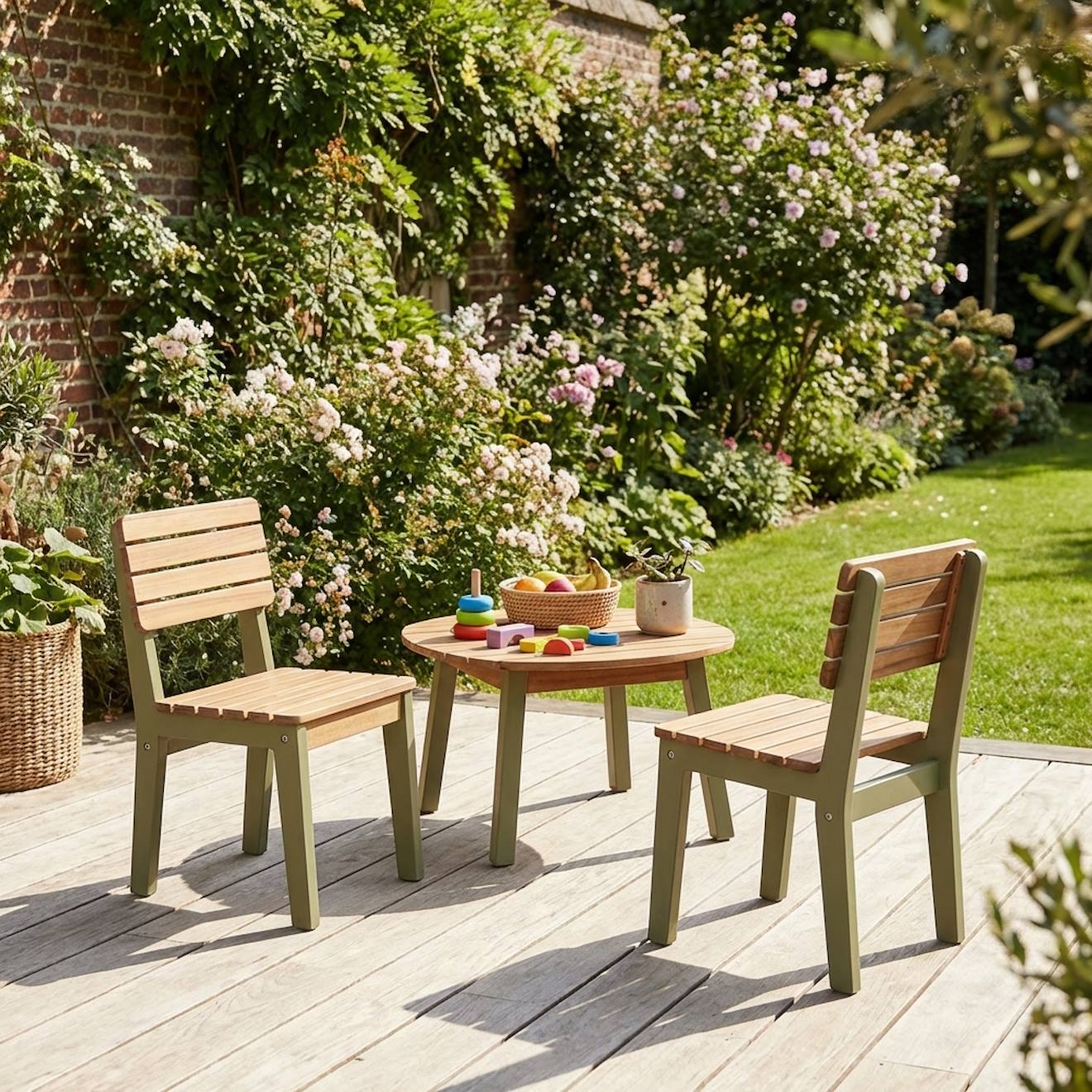 Chaise Bois Pour Enfant Intérieur/extérieur, Salon De Jardin Enfant Bois D'acacia (lot De 2) Caroline Vert De Gris Chaise Bois Pour Enfant Intérieur/extérieur, Salon De Jardin Enfant Bois D'acacia (lot De 2) Caroline Vert De Gris