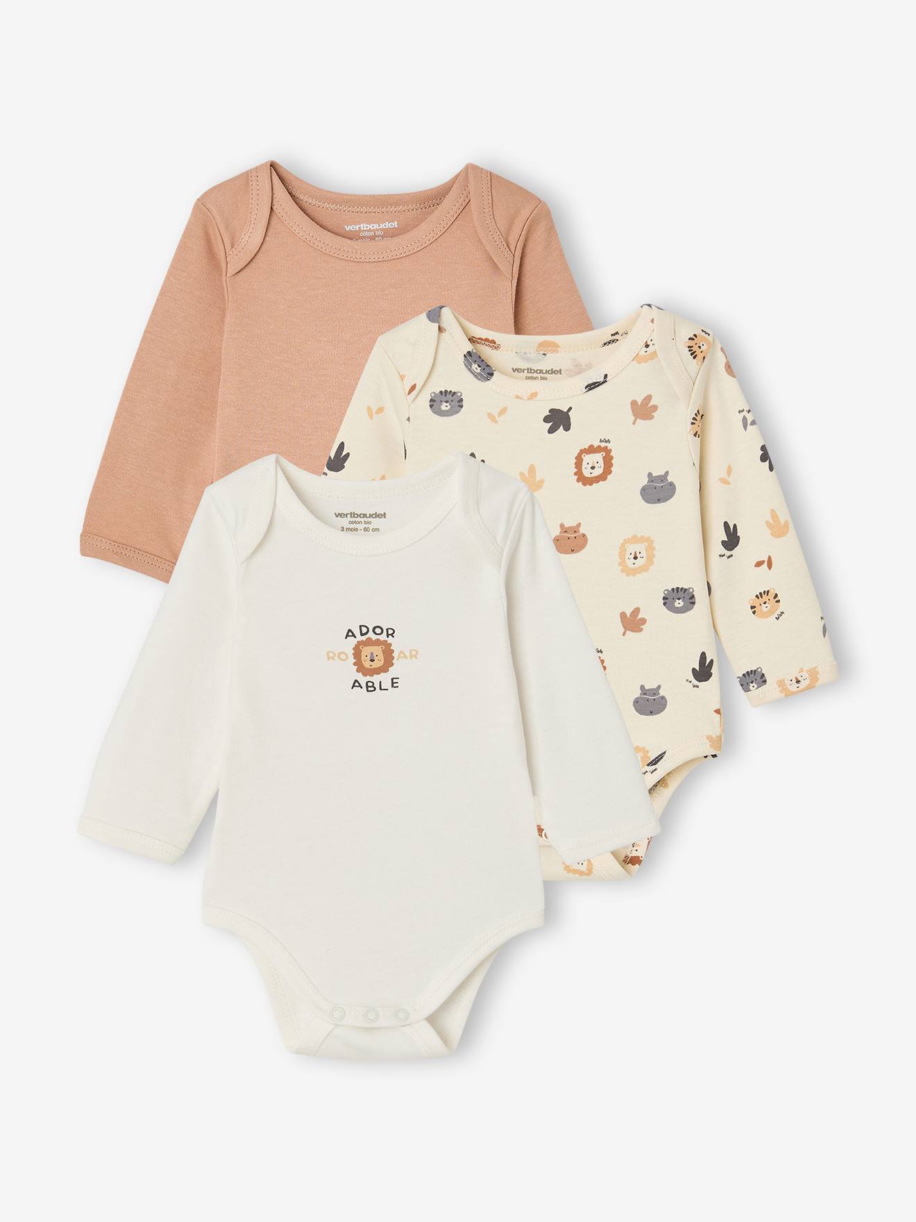 Lot de 3 bodies manches longues bébé noisette