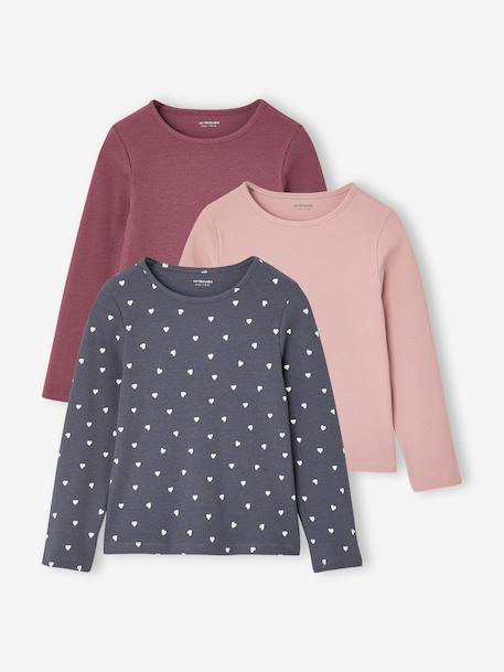 Fille-T-shirt, sous-pull-T-shirt-Lot de 3 T-shirts manches longues fille