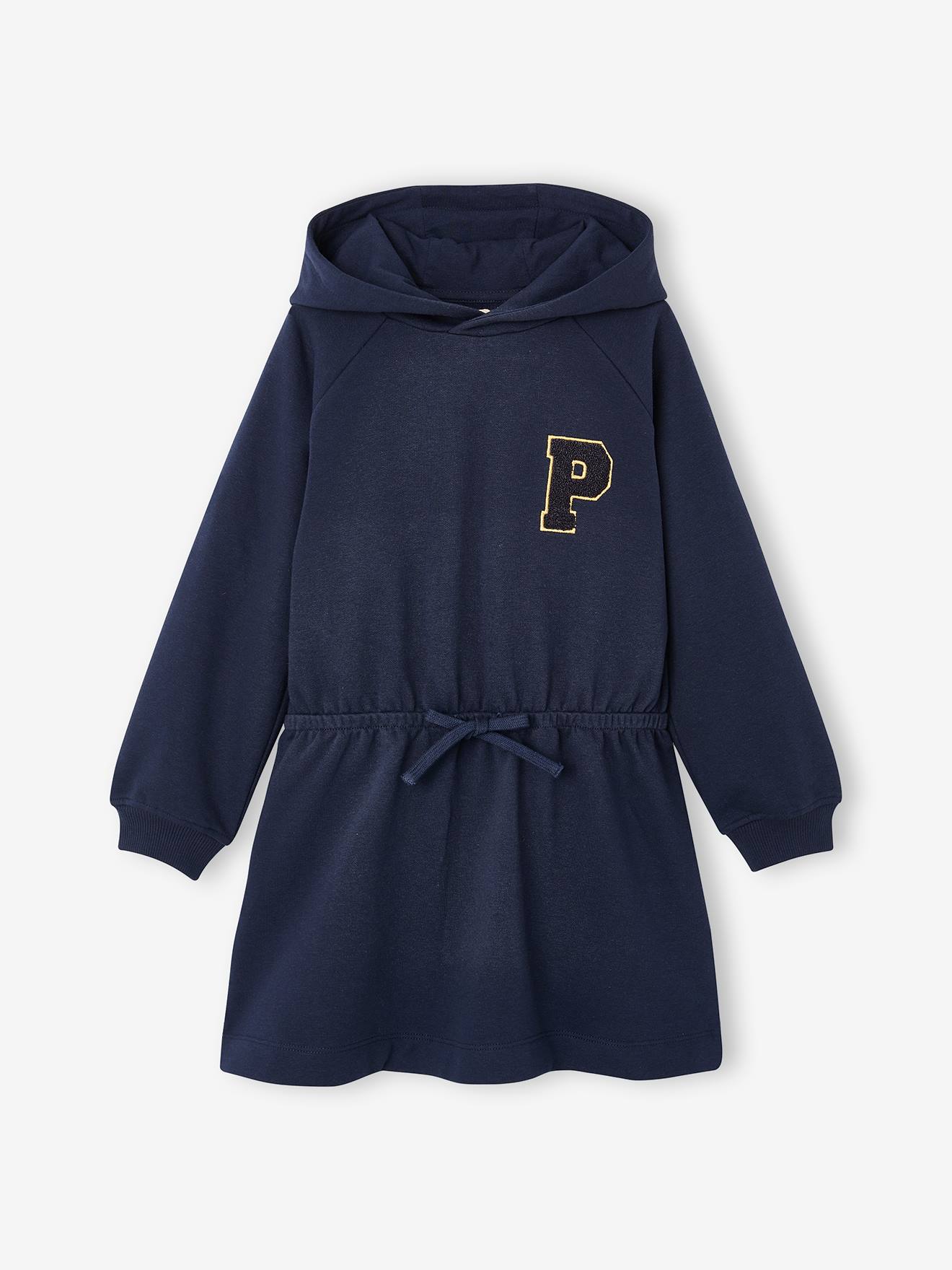 Robe courte à capuche fille marine