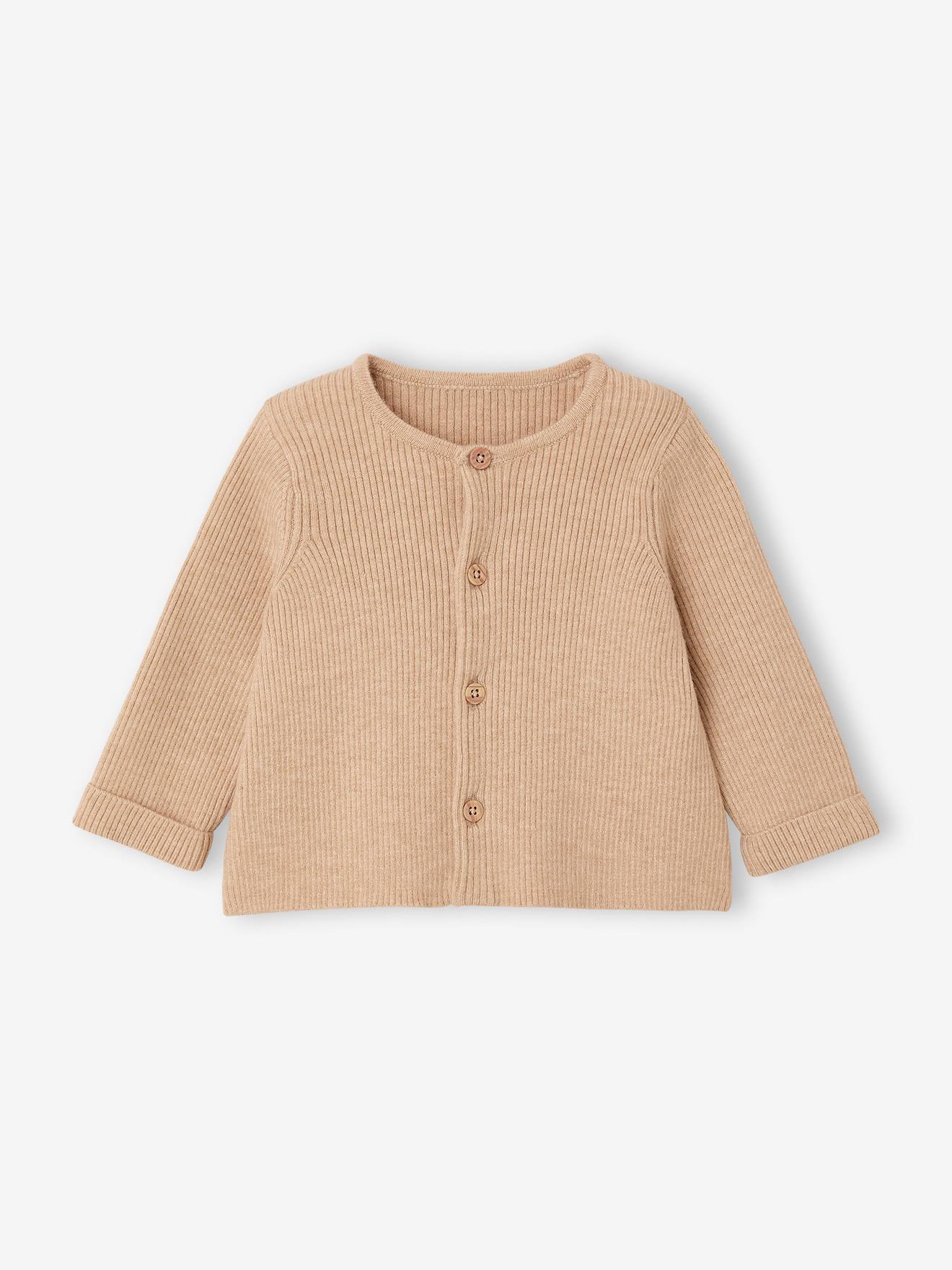 Ensemble bébé mixte gilet pantalon en tricot beige (Vertbaudet) - Image 1
