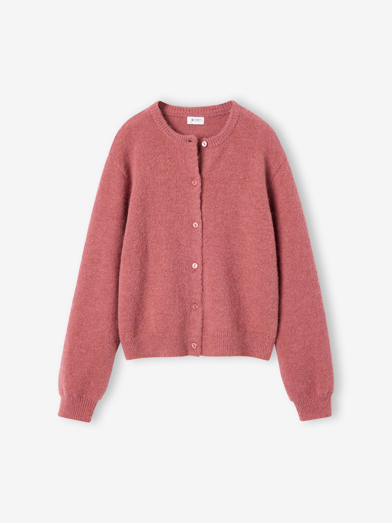 Gilet fille manches longues vieux rose