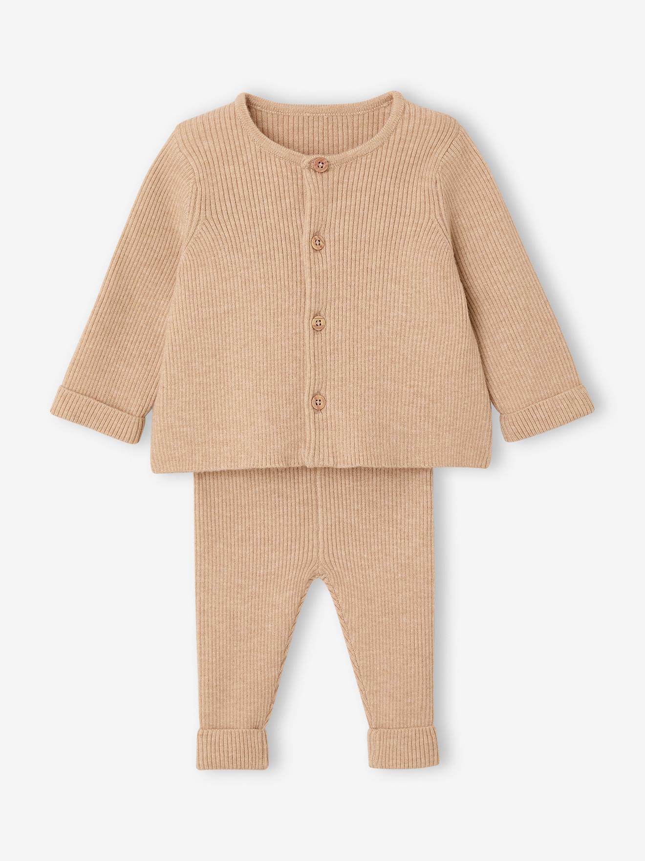Ensemble bébé mixte gilet pantalon en tricot beige (Vertbaudet) - Couverture