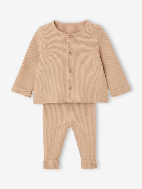 Vertbaudet - Ensemble bébé mixte gilet pantalon en tricot beige