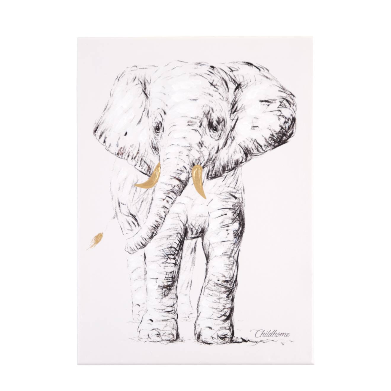 Décoration Murale Peinture Éléphant 30x40cm Blanc Éléphant