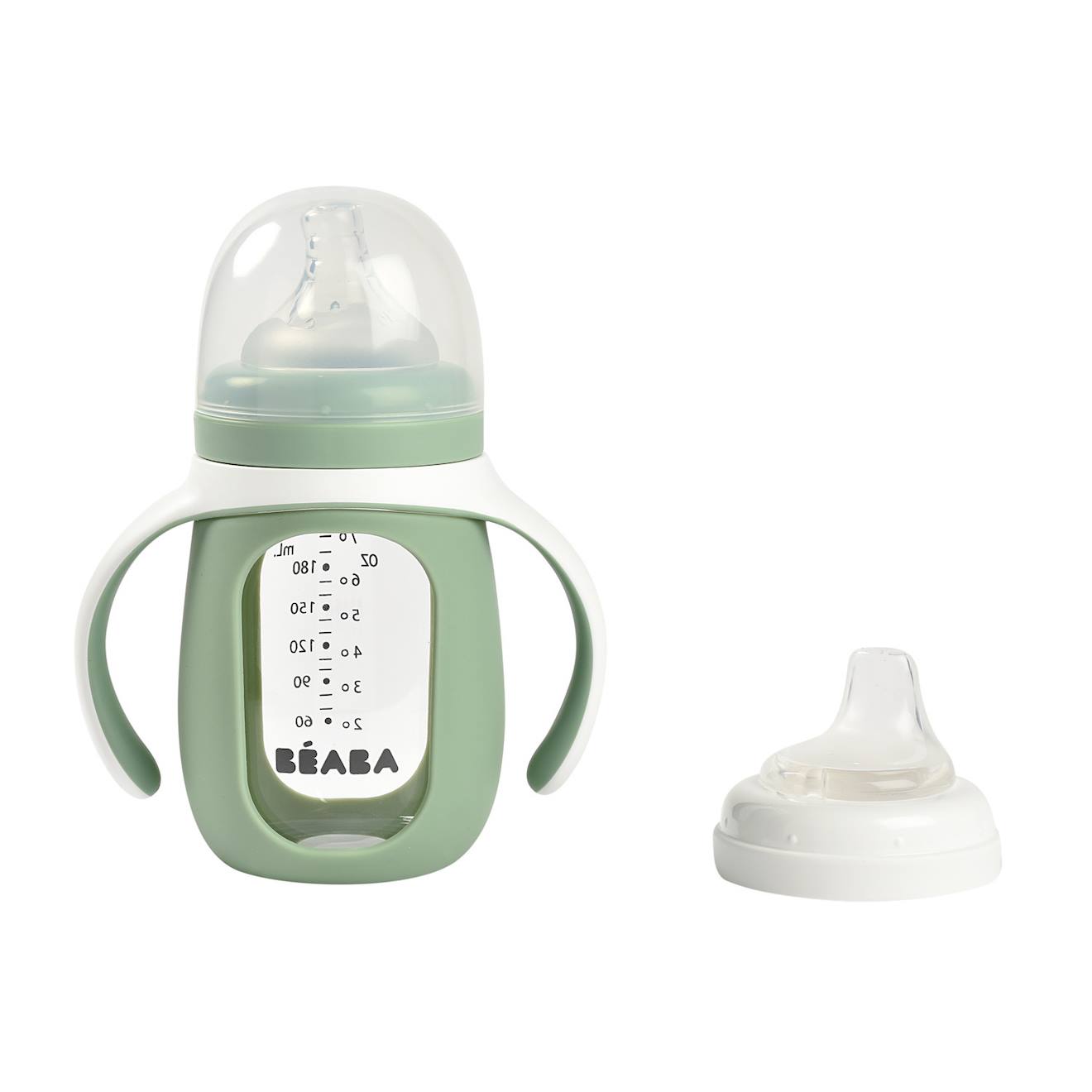 Biberon Verre + Housse Silicone 2 En 1 Vert Sauge (Béaba) - Couverture