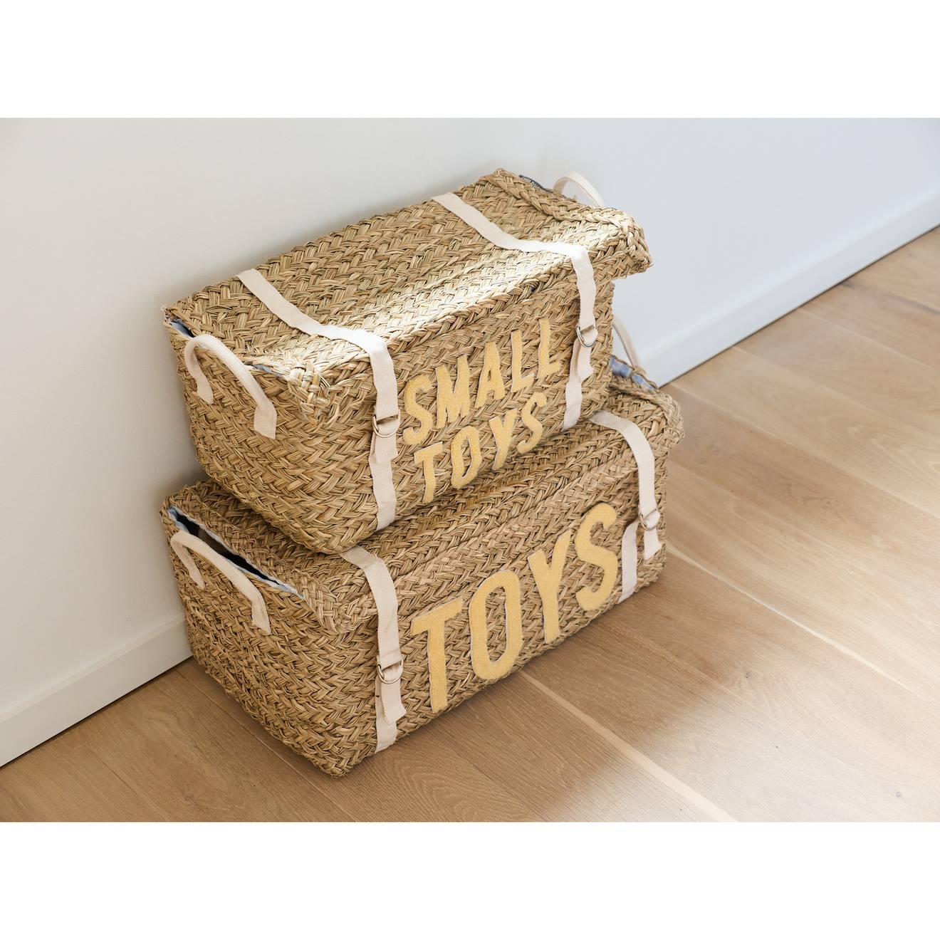 Coffre À Jouets En Rotin 2 Pièces Jaune (Childhome) - Image 1