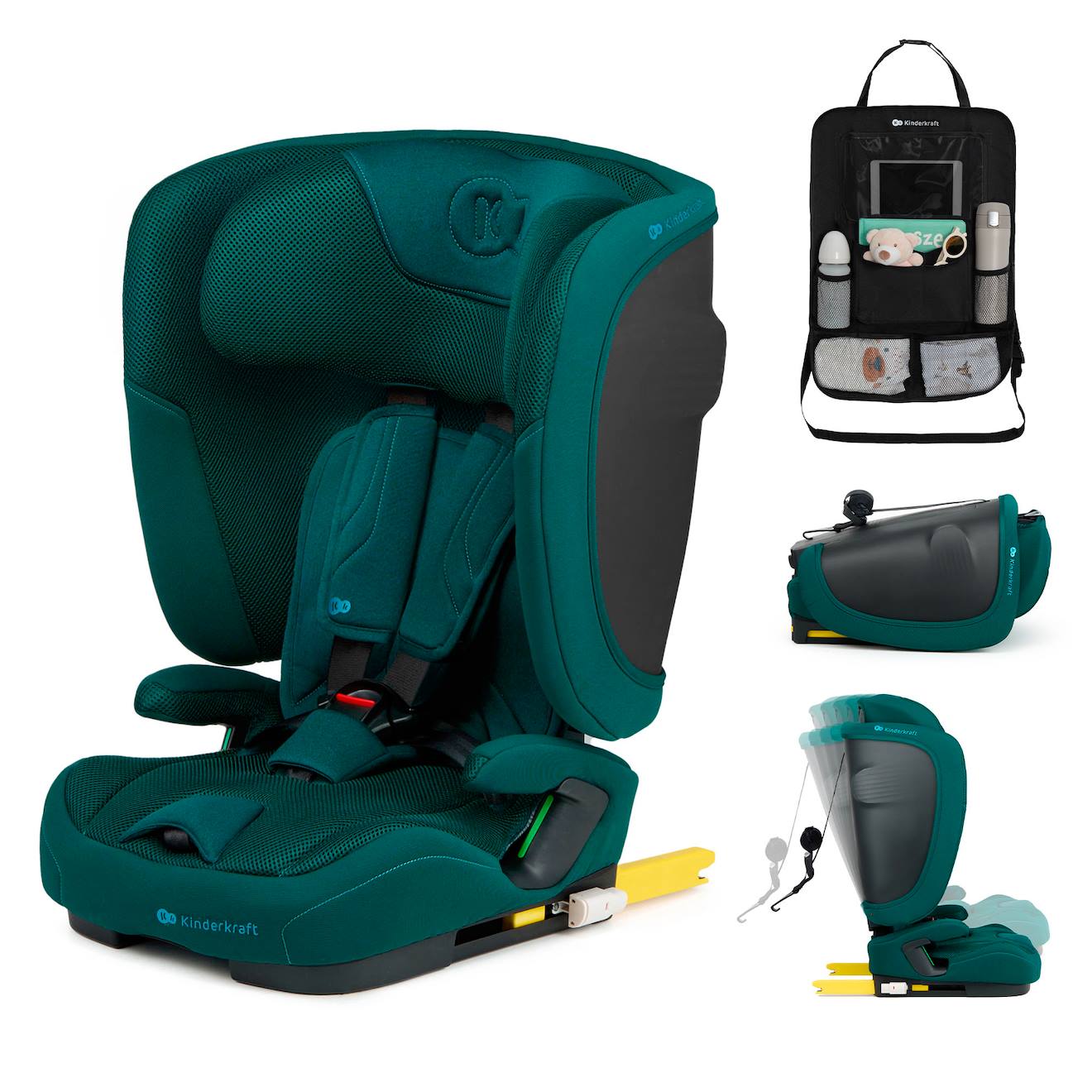 Siège Auto Kinderkraft Fix2go I-size 76-150 Cm Isofix Capteur Saferide + Organisateur Voiture Vert