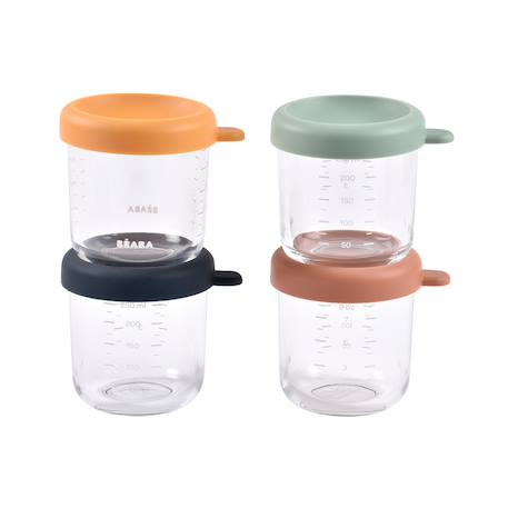 Béaba - Lot De 4 Portions Repas En Verre 250 Ml Mélange Couleurs