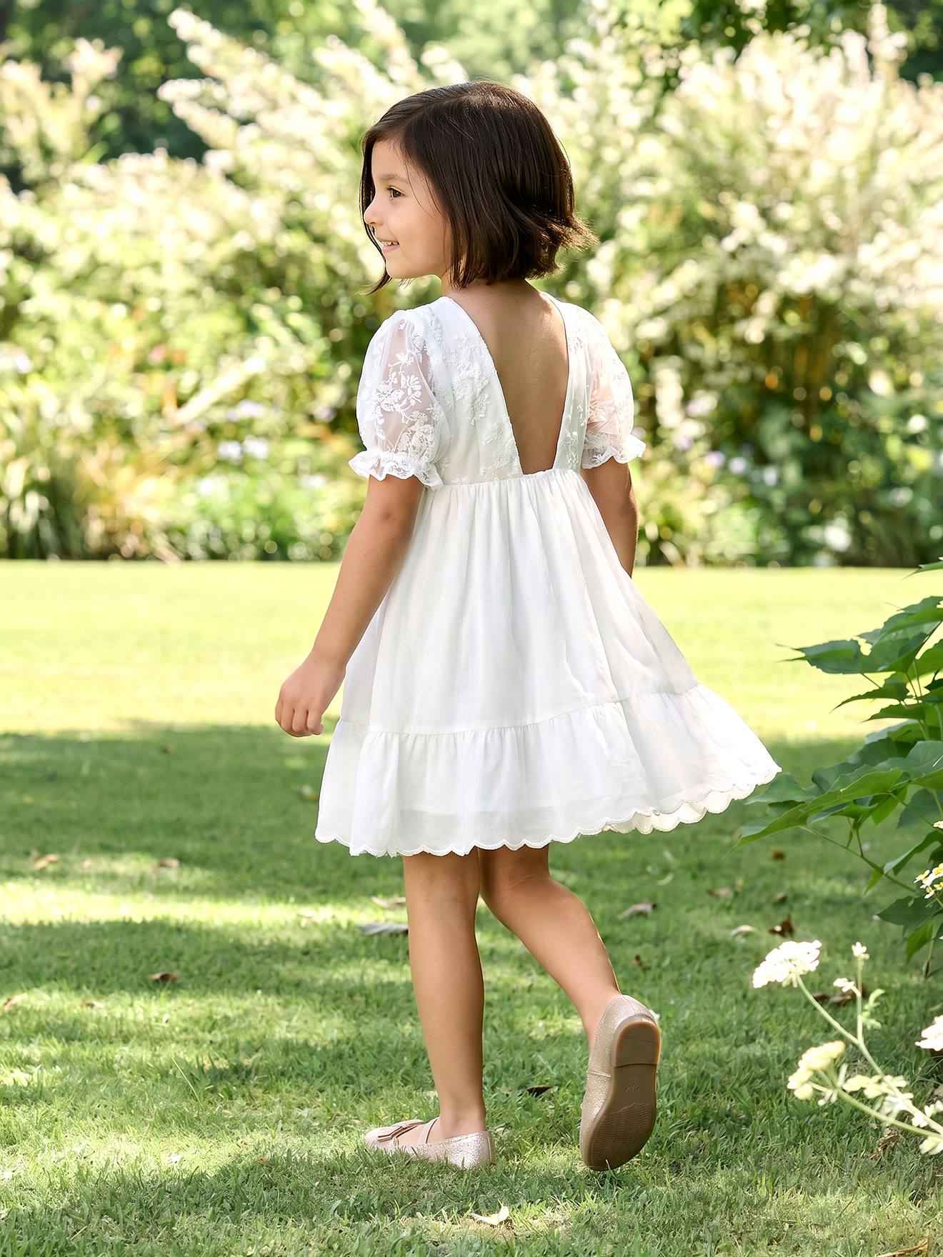 Robe fille boheme manches dentelles blanc