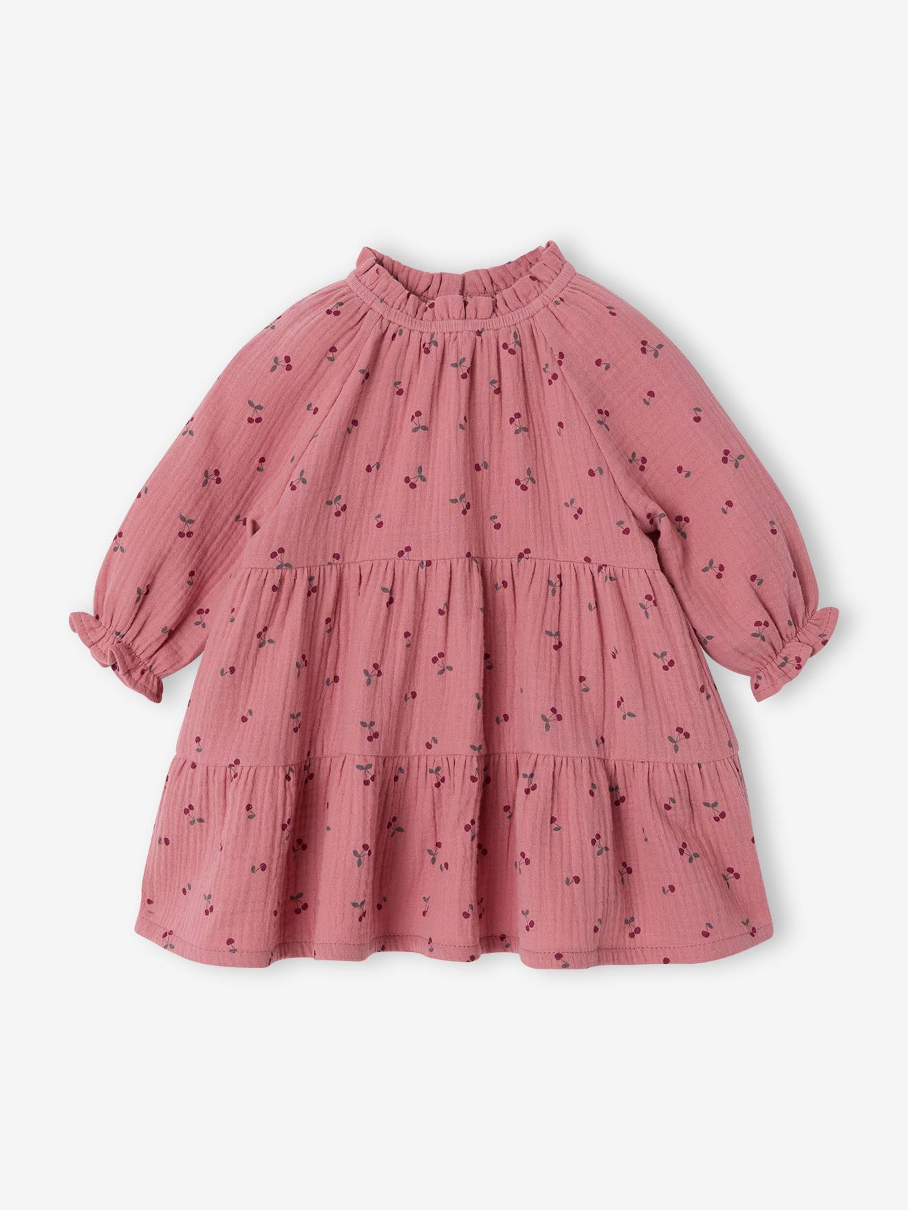 Robe bb volants en gaze de coton rose 20$