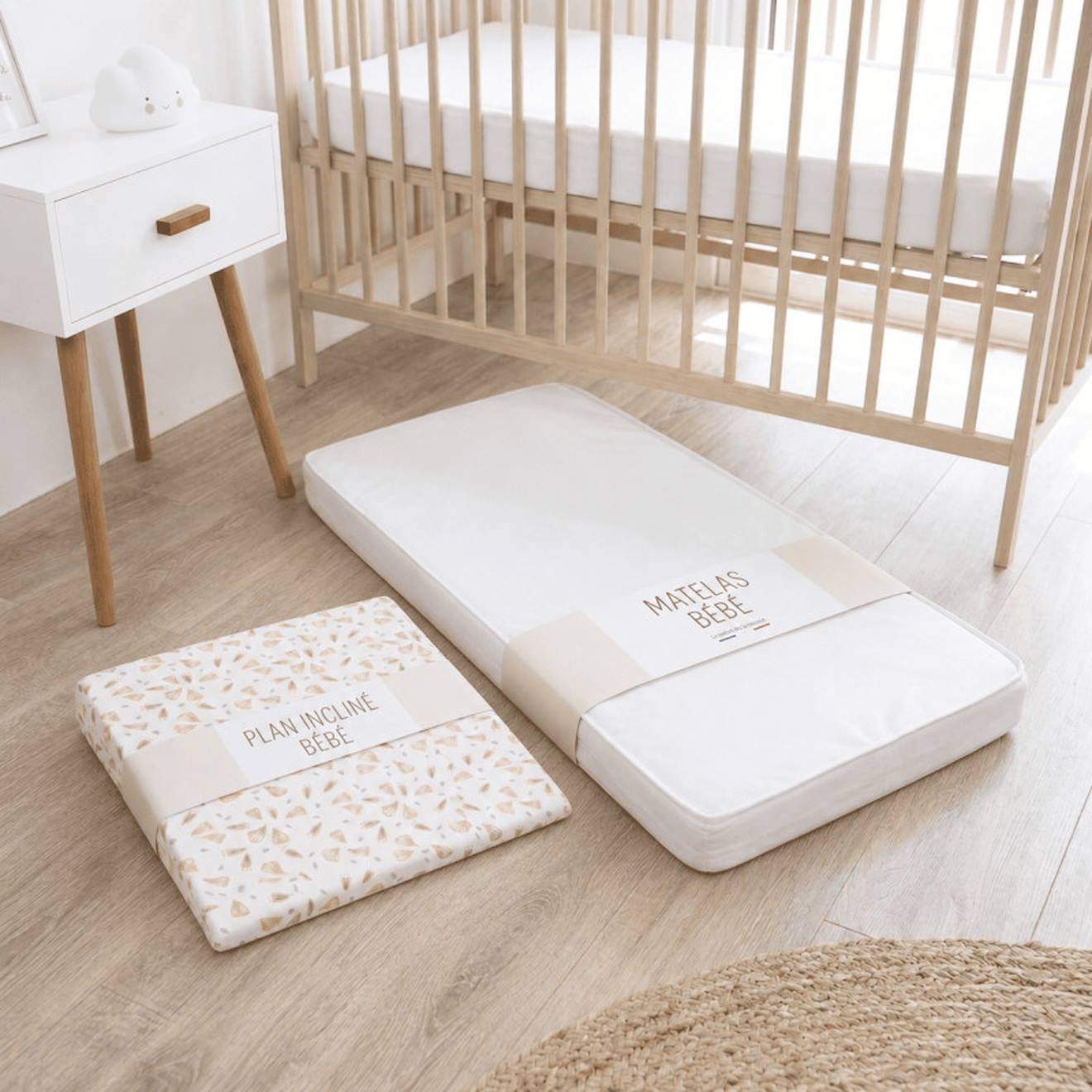 Pack Matelas Bébé 60x120 Cm + Plan Incliné Coton Sweety - Confort Souple Et Position Idéale Rose (Les Noursons) - Image 1