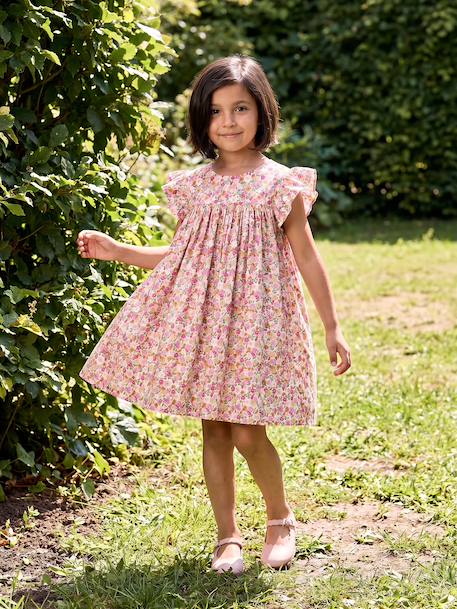 Robe fille imprimée fille manches à volants blanc imprimé+rose pâle+vert émeraude 6 - vertbaudet enfant 