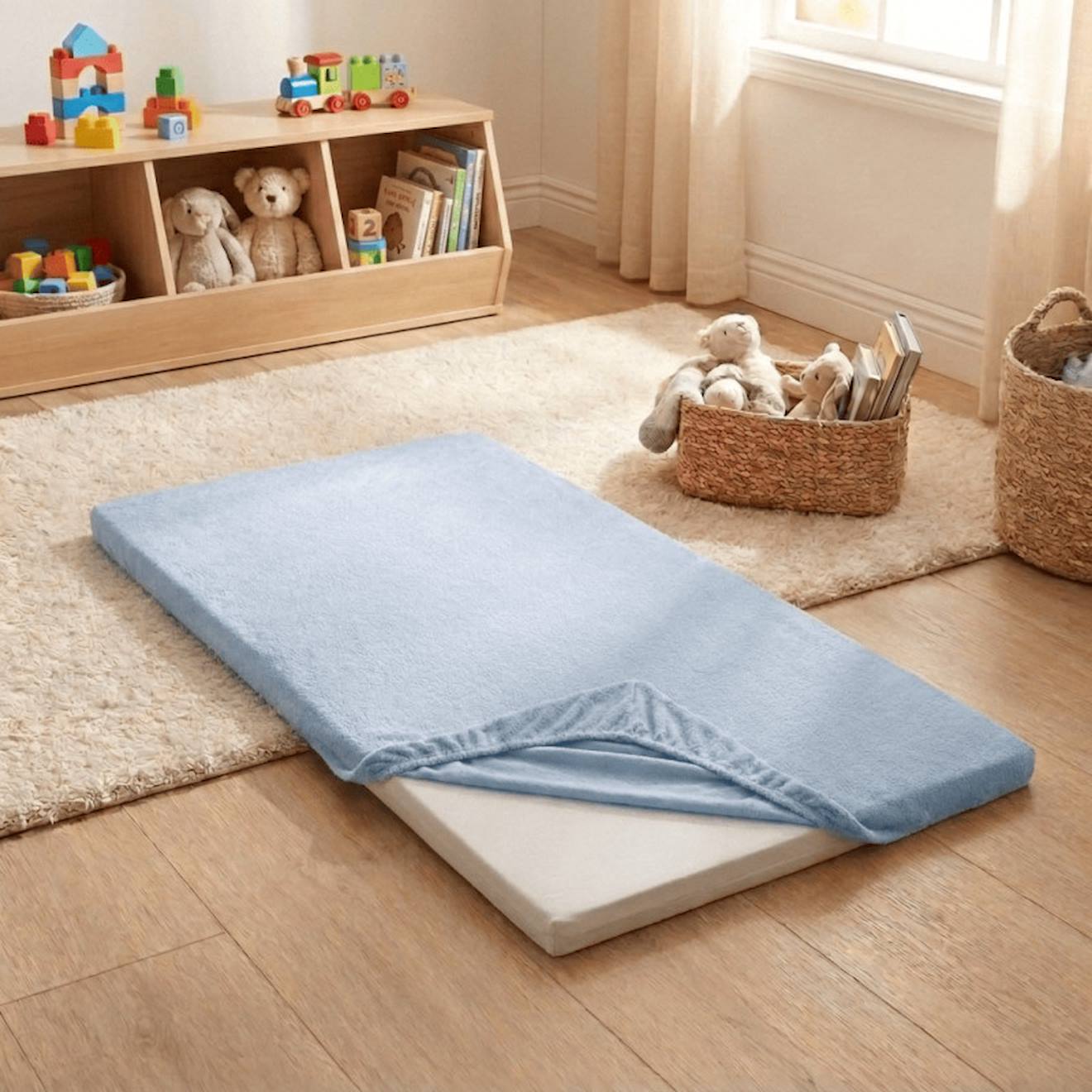 Pack Matelas Pliant 60x120 + Drap Housse Éponge Bleu - Idéal Voyage - Déhoussable Et Sain Bleu (Les Noursons) - Image 2