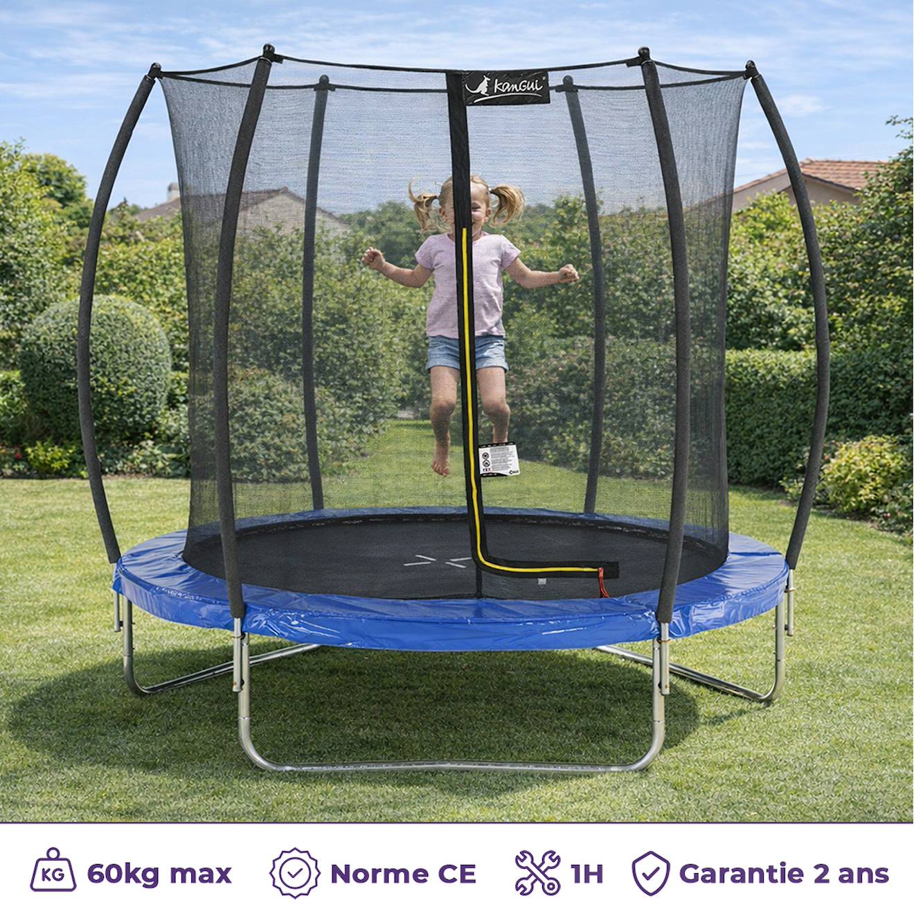 Trampoline Rond Dreamade 140 Cm – Filet De Sécurité, Revêtement PVC, Charge 50 Kg, Pour Enfant, Bleu/rouge, Intérieur/extérieur
