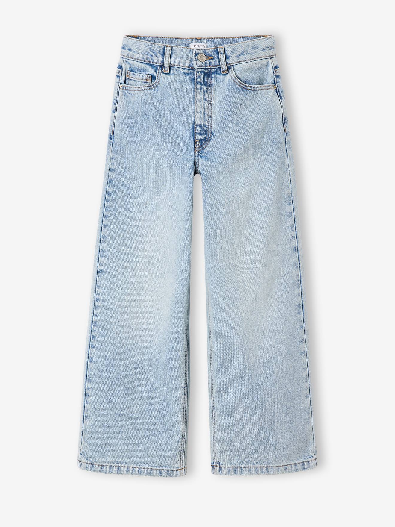 Pantalon large fille denim bleu clair