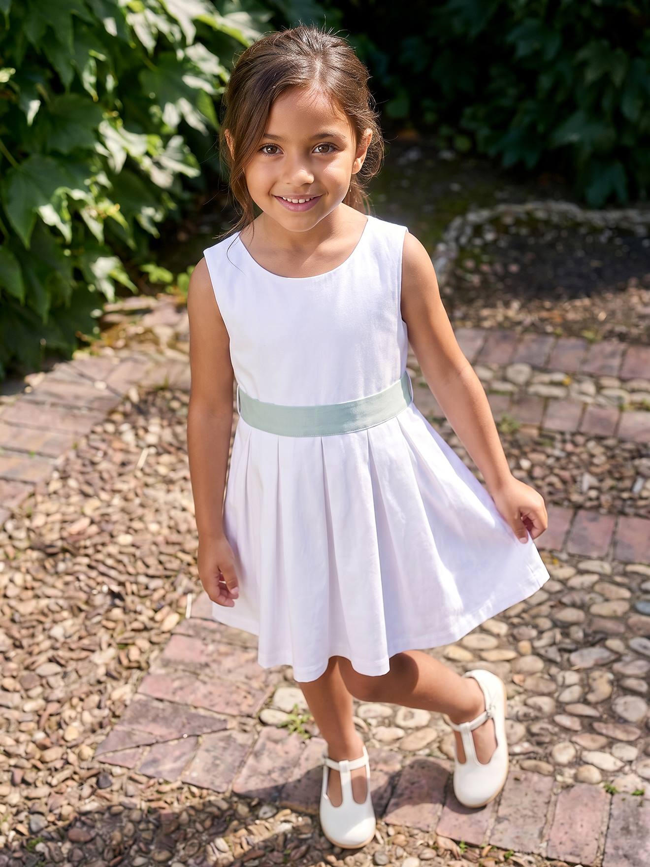 Robe de cérémonie motifs fleurs fille blanc
