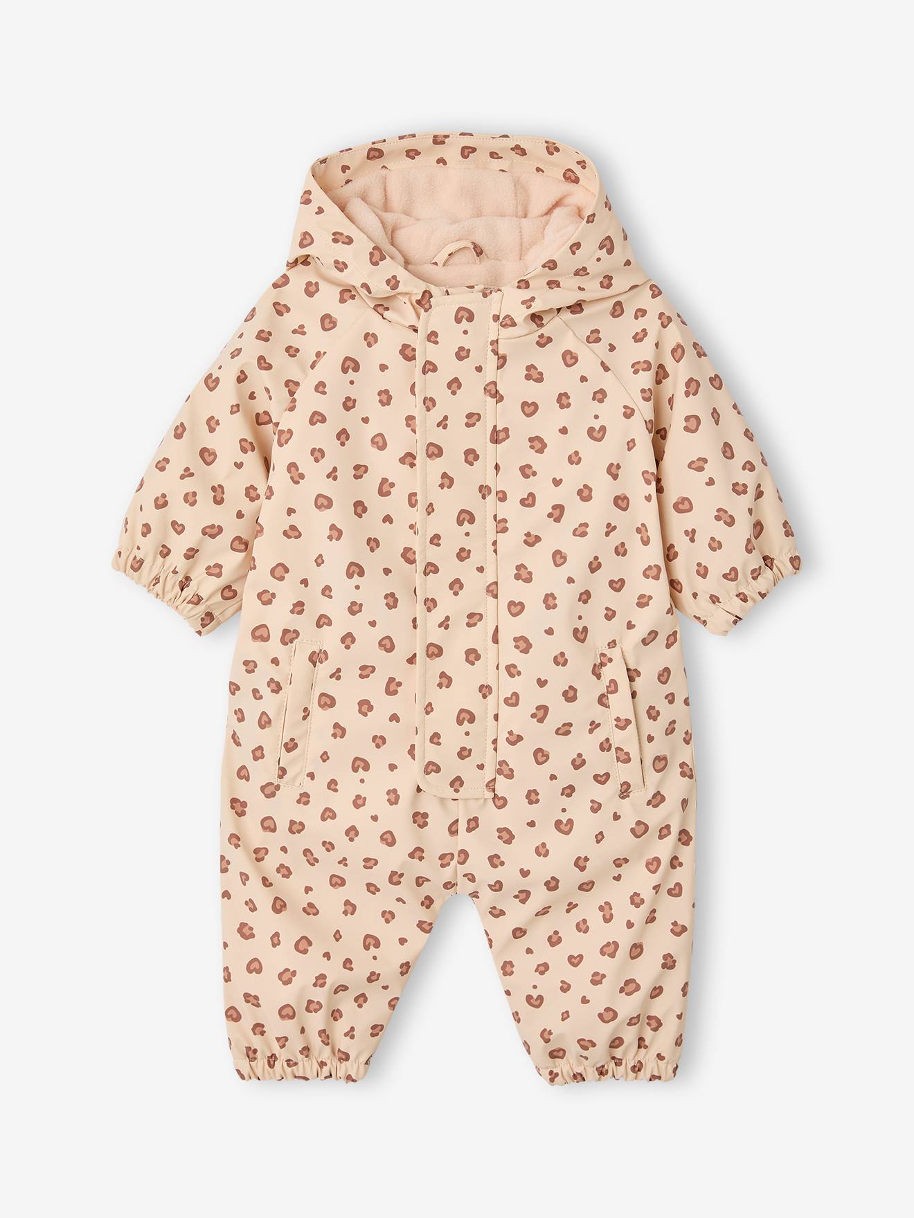 Combinaison de pluie imprime capuche bb double polaire vanille 40$