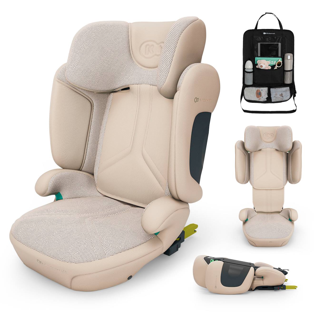 Siège Auto Kinderkraft Xpand 2 Pro I-size 100-150 Cm Duo Expand Largeur Hauteur + Organisateur Voiture Beige