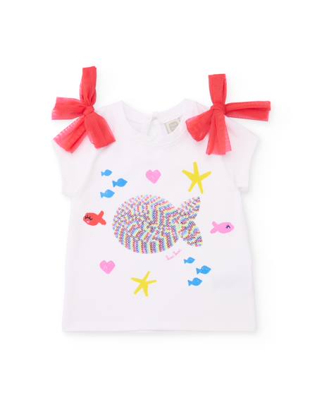 Bébé-T-shirt en maille pour fille avec poisson sur le devant
