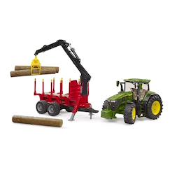 Jouet-John deere 7r avec remorque forestière et 4 troncs d'arbre