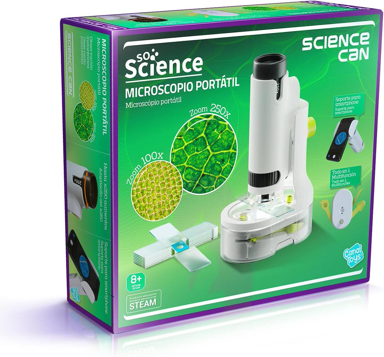Microscope Portable 250x Avec Support Smartphone - So Science - Dès 8 Ans Multicolore