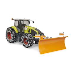 Jouet-Claas axion 950 avec chaînes à neige et lame de niveleuse