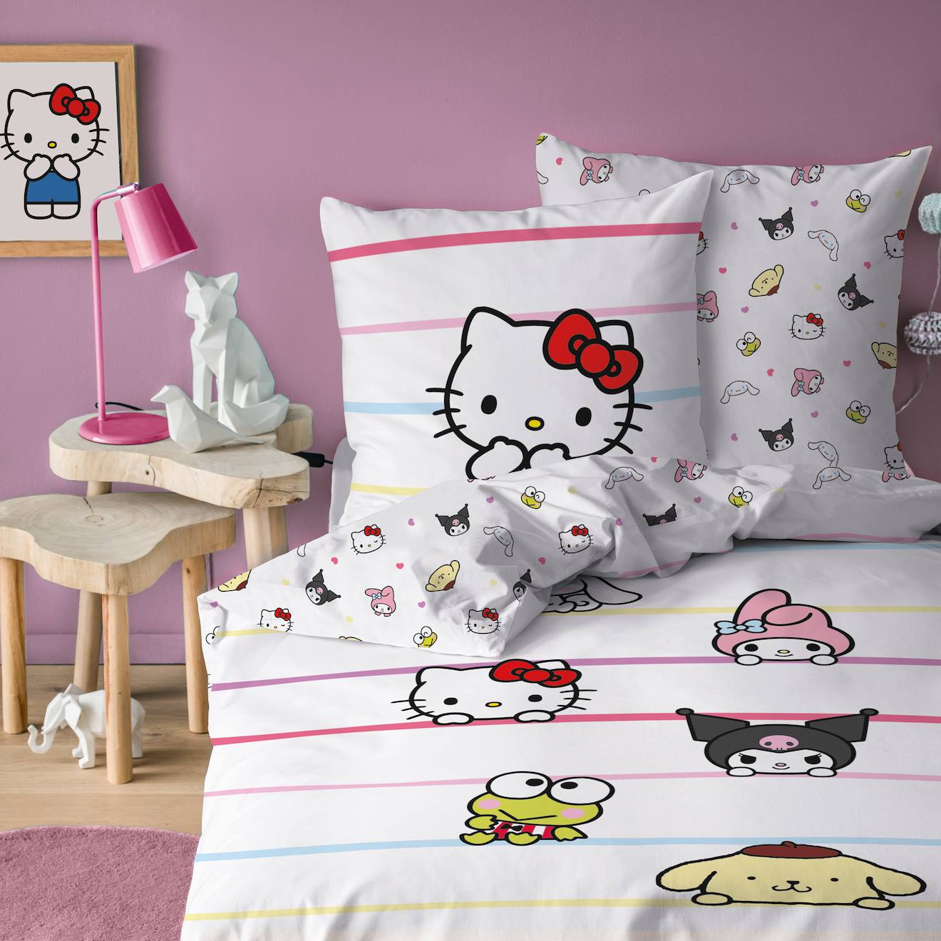 Parure De Lit Enfant 140x200, 100% Coton, Hello Kitty Blanc